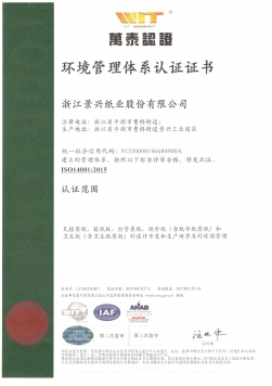 ISO14001环境治理系统认证证书中文